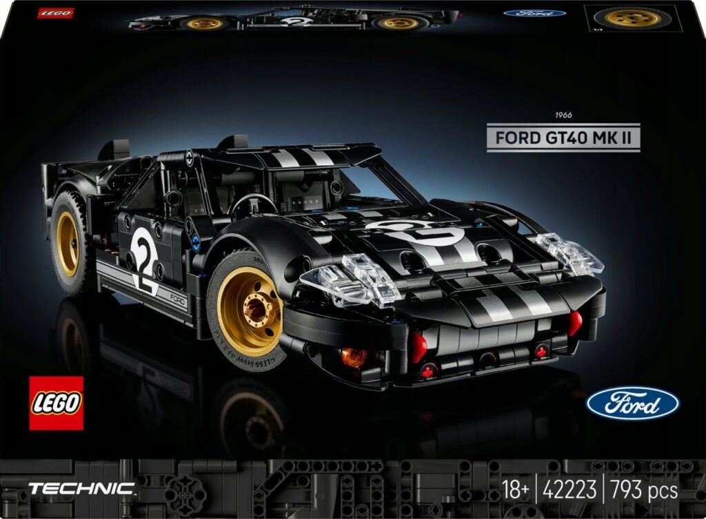 LEGO Technic 42223 Samochód wyścigowy 1966 Ford GT40 MKII czarno-srebrny silnik V8 promocja Allegro Smart Weeks 201 zł