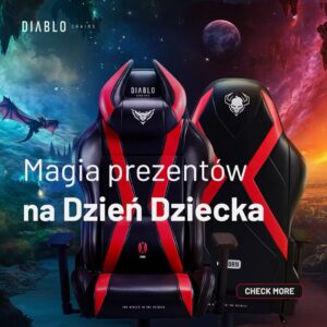 Fotel gamingowy Diablo Chairs dla dzieci i dorosłych czerwono czarny ergonomiczny strefa promocji kod rabatowy KIDS Dzień Dziecka