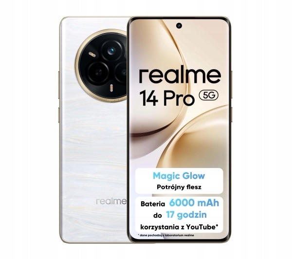 Smartfon realme 14 Pro 5G perłowy Pearl White ekran OLED 120Hz aparat 50Mpix bateria 6000 mAh Android 15 okazja Allegro Smart Weeks OleOle 1079 zł