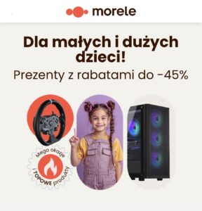 Prezenty na Dzień Dziecka klocki laptopy akcesoria gamingowe myszka klawiatura sklep Morele.net kod rabatowy KIDS26 zniżka do 45 procent⁠