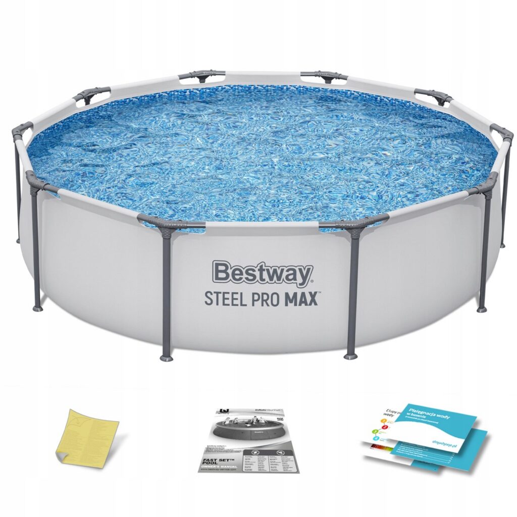 Basen stelażowy ogrodowy rodzinny Bestway 305x76 cm zestaw 4w1 model 56406 szary basen okrągły mozaika łatka naprawcza oficjalny sklep producenta Allegro okazja cena