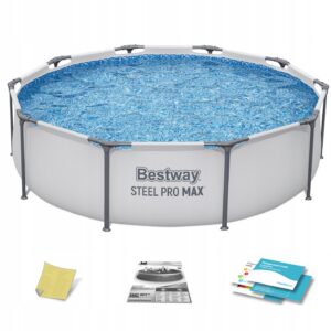 Basen stelażowy ogrodowy rodzinny Bestway 305x76 cm zestaw 4w1 model 56406 szary basen okrągły mozaika łatka naprawcza oficjalny sklep producenta Allegro okazja cena