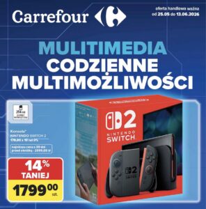 Konsola Nintendo Switch 2 nowa generacja sklep stacjonarny Carrefour promocja premierowa hybrydowa konsola do gier joy-con stacja dokująca okazja do 13 czerwca 2026