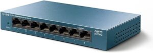 ⁠8-portowy przełącznik sieciowy Gigabit TP-Link LS108G metalowa obudowa niebieski switch Plug and Play darmowy okres próbny Amazon Prime link afiliacyjny sieć domowa okazja