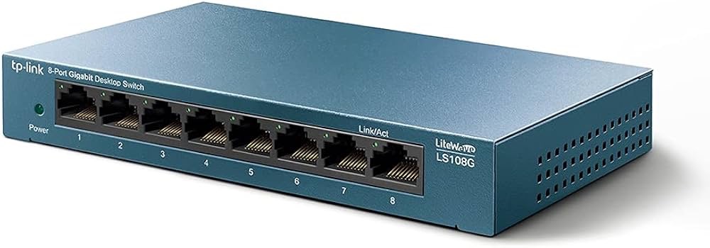⁠8-portowy przełącznik sieciowy Gigabit TP-Link LS108G metalowa obudowa niebieski switch Plug and Play darmowy okres próbny Amazon Prime link afiliacyjny sieć domowa okazja