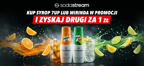 Promocja SodaStream w Media Expert drugi syrop za 1 zł kod rabatowy P-30397 instrukcja koszyka koncentrat napoju Mirinda 7up okazja maj czerwiec 2026