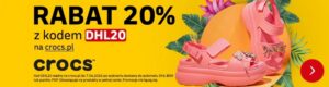 Oficjalny kod rabatowy Crocs pl kupon zniżkowy DHL20 rabat 20 procent modne buty chodaki sandały klapki przypinki Jibbitz dostawa do automatu DHL Box punkt POP produkty w pełnej cenie okazja czerwiec 2026 tanie obuwie letnie kolekcja