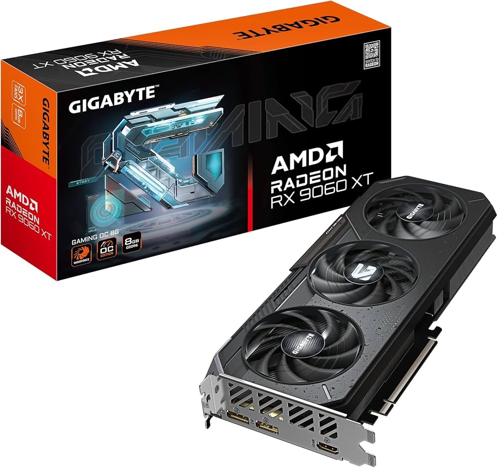 Karta graficzna Gigabyte Radeon RX 9060 XT GAMING OC 8G pamięć 8 GB GDDR6 128 bit PCI-E 5.0 trzy wentylatory chłodzenie WINDFORCE podświetlenie RGB okazja cenowa Amazon pl darmowa dostawa Prime podzespoły komputerowe PC tanio czerwiec 2026