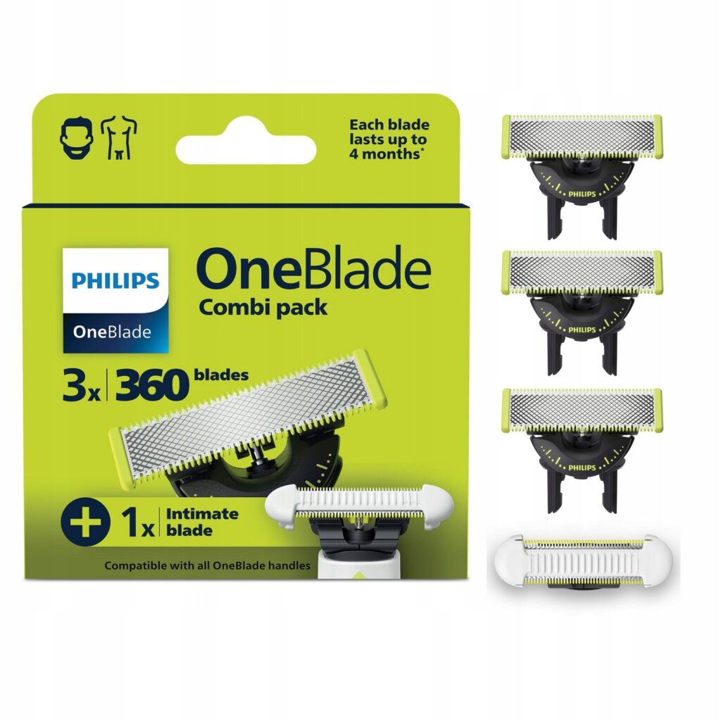 Wymienne ostrza do golarki Philips Oneblade 360 QP949/50 zestaw 4 sztuki w tym ostrze SkinProtect do ciała oryginalne części oficjalny sklep Allegro tanio darmowa dostawa Smart okazja