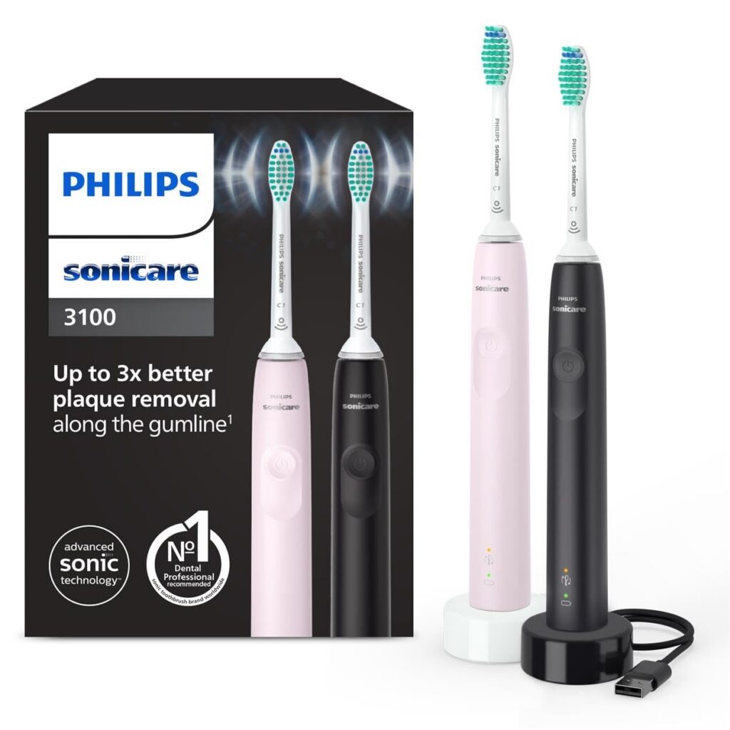 Zestaw dwupak 2x szczoteczka soniczna elektryczna Philips Sonicare 3100 HX3675/15 kolor pudrowy róż i czarny czujnik nacisku okazja cenowa Amazon pl darmowa dostawa Prime tanio higiena jamy ustnej