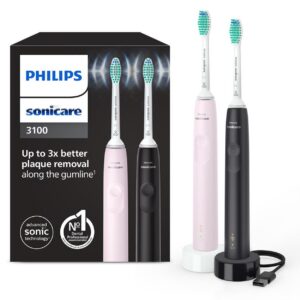 Zestaw dwupak 2x szczoteczka soniczna elektryczna Philips Sonicare 3100 HX3675/15 kolor pudrowy róż i czarny czujnik nacisku okazja cenowa Amazon pl darmowa dostawa Prime tanio higiena jamy ustnej