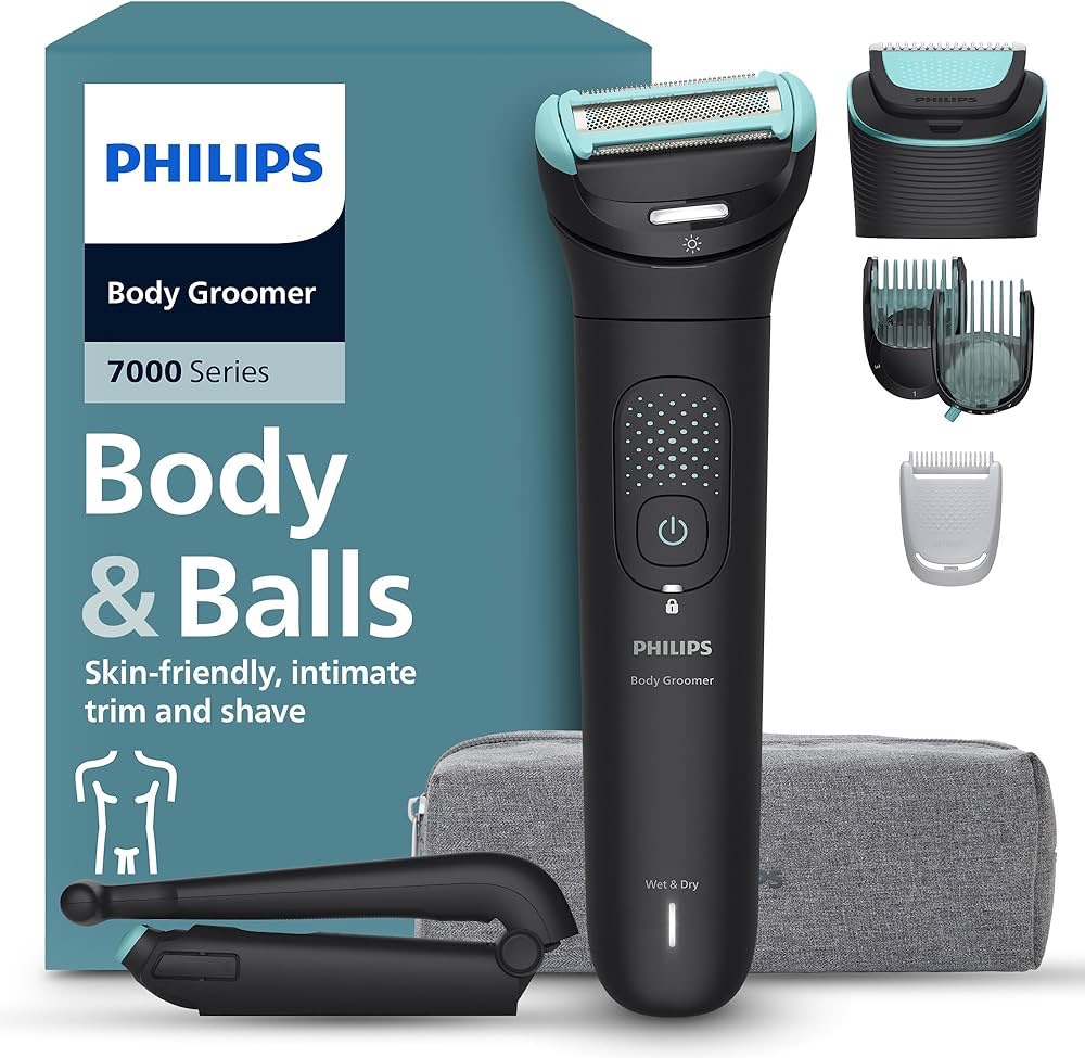 Męska golarka do ciała Philips Body Groomer Seria 7000 model BG7480 15 trymer do miejsc intymnych system Triple Protect głowica 2D podświetlenie Optilight wodoodporny groomer rączka do pleców akumulator 120 minut okazja Amazon pl darmowa dostawa Prime