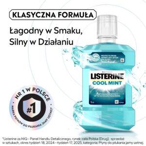 Duża butelka płynu do płukania jamy ustnej Listerine Cool Mint 1000 ml 1 litr ochrona antybakteryjna świeża mięta Amazon promocja rabat 20 zł darmowa dostawa Prime tanie kosmetyki