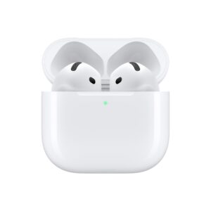 Białe słuchawki bezprzewodowe Apple AirPods 4 etui ładujące USB-C douszne bluetooth chip H2 Amazon Prime Day promocja darmowa dostawa tanio okazja