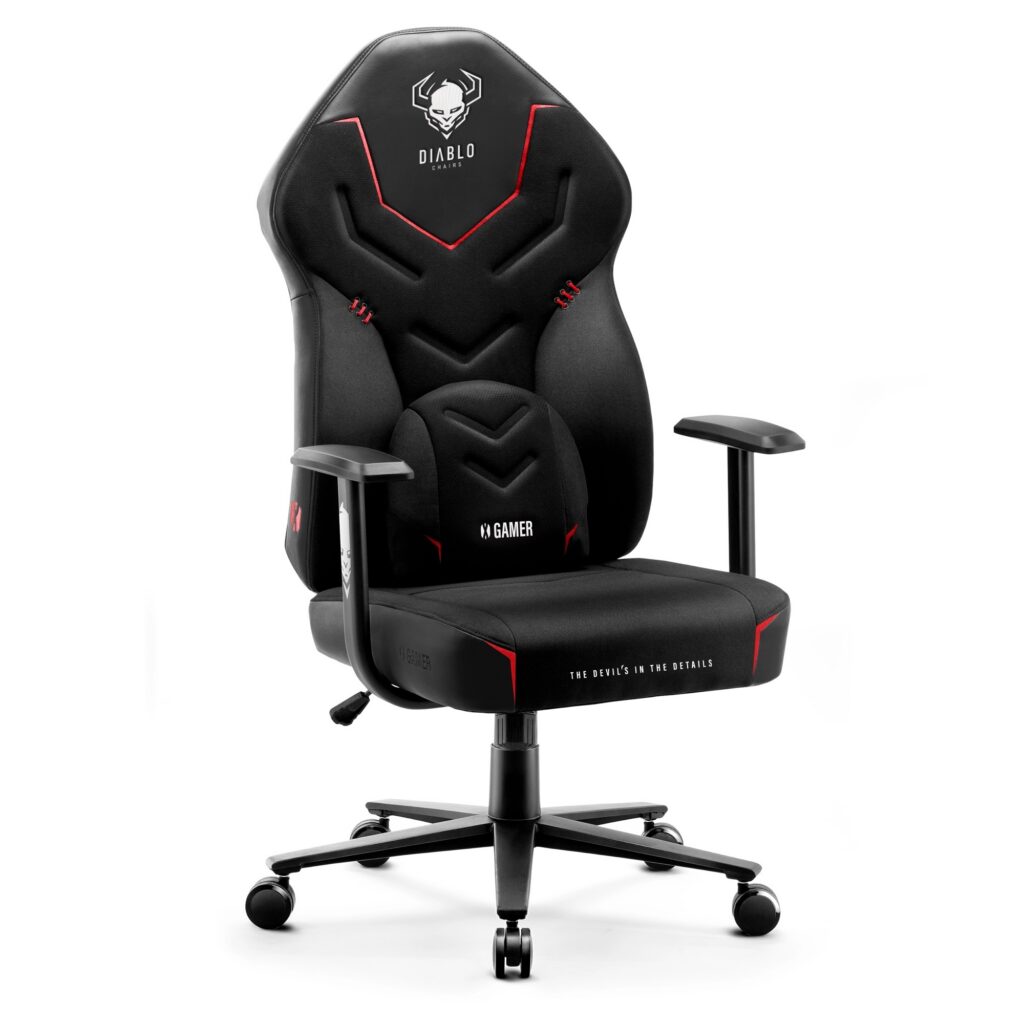 Czarny fotel gamingowy Diablo X-Gamer 2.0 Dark Obsidian materiałowy kod rabatowy HOLIDAYS promocja wyprzedaż sklep Diablo Chairs tanie krzesło do biurka