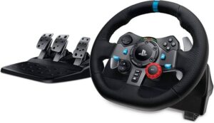 Czarna kierownica wyścigowa Logitech G G29 Driving Force moduł pedałów symulator jazdy sprzęt dla graczy PS5 PC tanio promocja Amazon darmowa dostawa