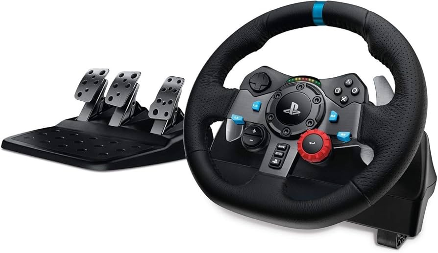 Czarna kierownica wyścigowa Logitech G G29 Driving Force moduł pedałów symulator jazdy sprzęt dla graczy PS5 PC tanio promocja Amazon darmowa dostawa
