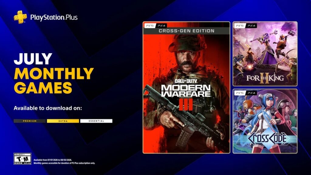 PlayStation Plus oferta lipiec 2026 darmowe gry Call of Duty Modern Warfare III For The King II CrossCode koniec fizycznych płyt Sony 2028