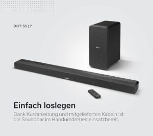 Czarny soundbar Denon DHT-S517 z bezprzewodowym subwooferem Dolby Atmos 1000W Bluetooth kino domowe promocja Amazon darmowa dostawa Prime