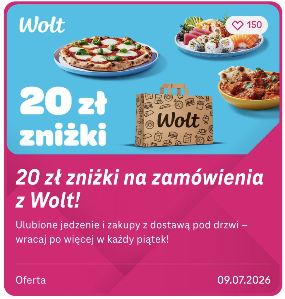 Kupon 20 zł zniżki Wolt aplikacja T-Mobile Magenta Moments jedzenie z dostawą taniej