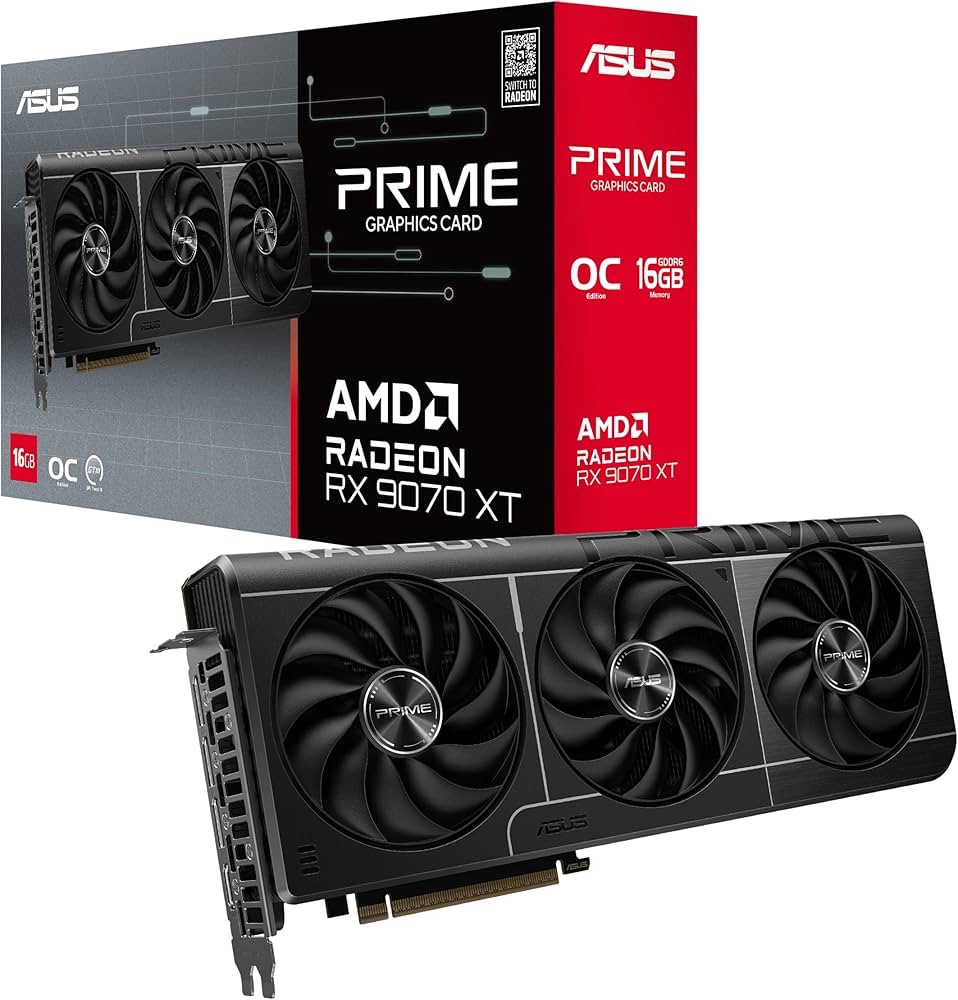 Karta graficzna ASUS Radeon RX 9070 XT PRIME OC 16GB GDDR6X 3 wentylatory sprzęt komputerowy Amazon darmowa dostawa