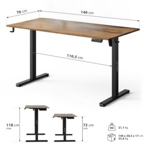 Biurko elektryczne SENSE7 NOJO LIGHT 140x70 cm ciemnobrązowe z regulacją wysokości promocja kody rabatowe Morele