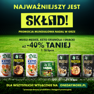 Promocja OneDayMore do -40% musli męskie keto granola snacki zdrowe przekąski na mecz