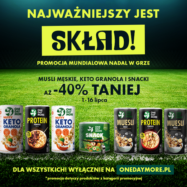 Promocja OneDayMore do -40% musli męskie keto granola snacki zdrowe przekąski na mecz