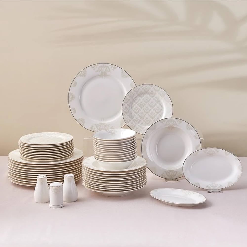 Zestaw obiadowy serwis porcelana kostna Karaca Siena 53 elementy dla 12 osób biały kwiatowy Amazon Prime