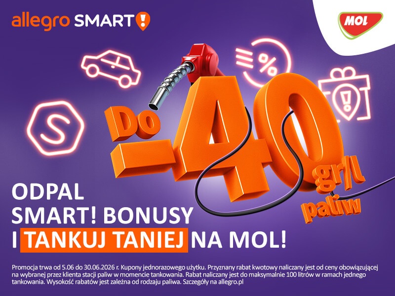 Promocja MOL zniżka na paliwo 40 groszy Allegro Smart sierpień 2026