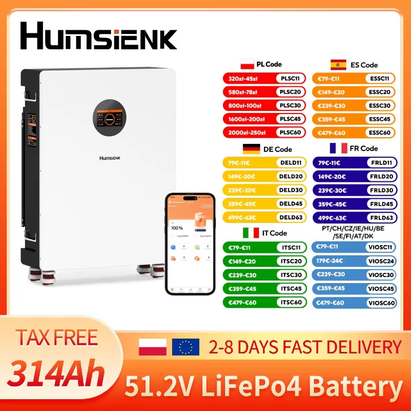 Magazyn energii Humsienk 48V 314Ah LiFePO4 16kWh fotowoltaika AliExpress Polska