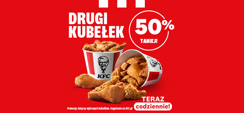 Promocja KFC drugi kubełek 50 procent taniej kurczaki
