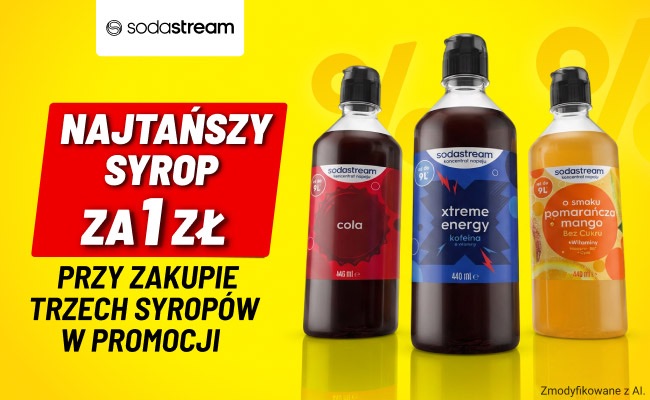 Promocja SodaStream syropy do saturatora trzeci za 1 zł kod rabatowy K-5144 Media Expert