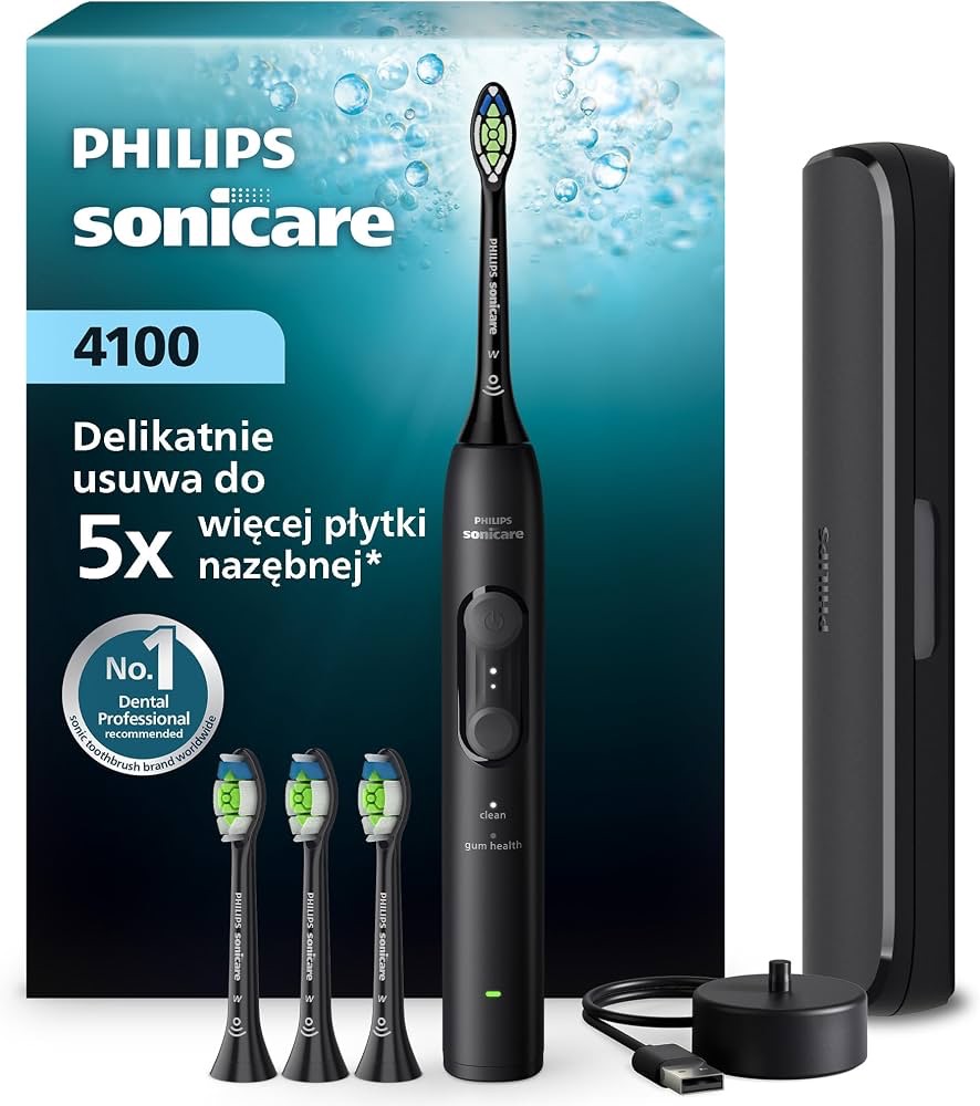 Szczoteczka soniczna Philips Sonicare 4100 czarna 4 końcówki etui Amazon Prime