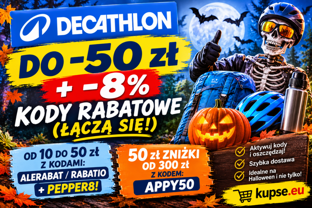 Kody rabatowe Decathlon ALERABAT RABATIO PEPPER8 APPY50 do 50 zł zniżki łączą się w koszyku odzież i sprzęt sportowy