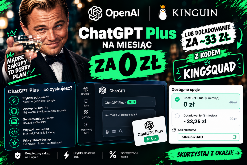 Promocja ChatGPT Plus za 0 zł OpenAI darmowy miesiąc doładowanie Kinguin z kodem