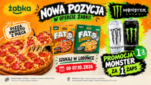 Żabka promocja Monster 500 ml za 1 żapps oraz pizza na grubym cieście Książulo Muala Fat Peppa 24,99 zł