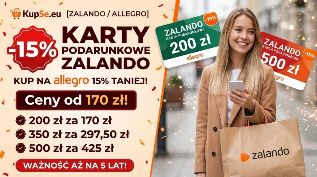 Zalando karty podarunkowe rabat 15 procent taniej na Allegro voucher bon 200 350 500 zł