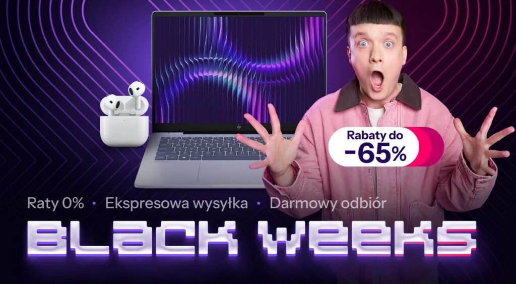 Black Weeks w x-kom wyprzedaż do 65 procent taniej Apple AirPods 4 ANC laptopy monitory podzespoły