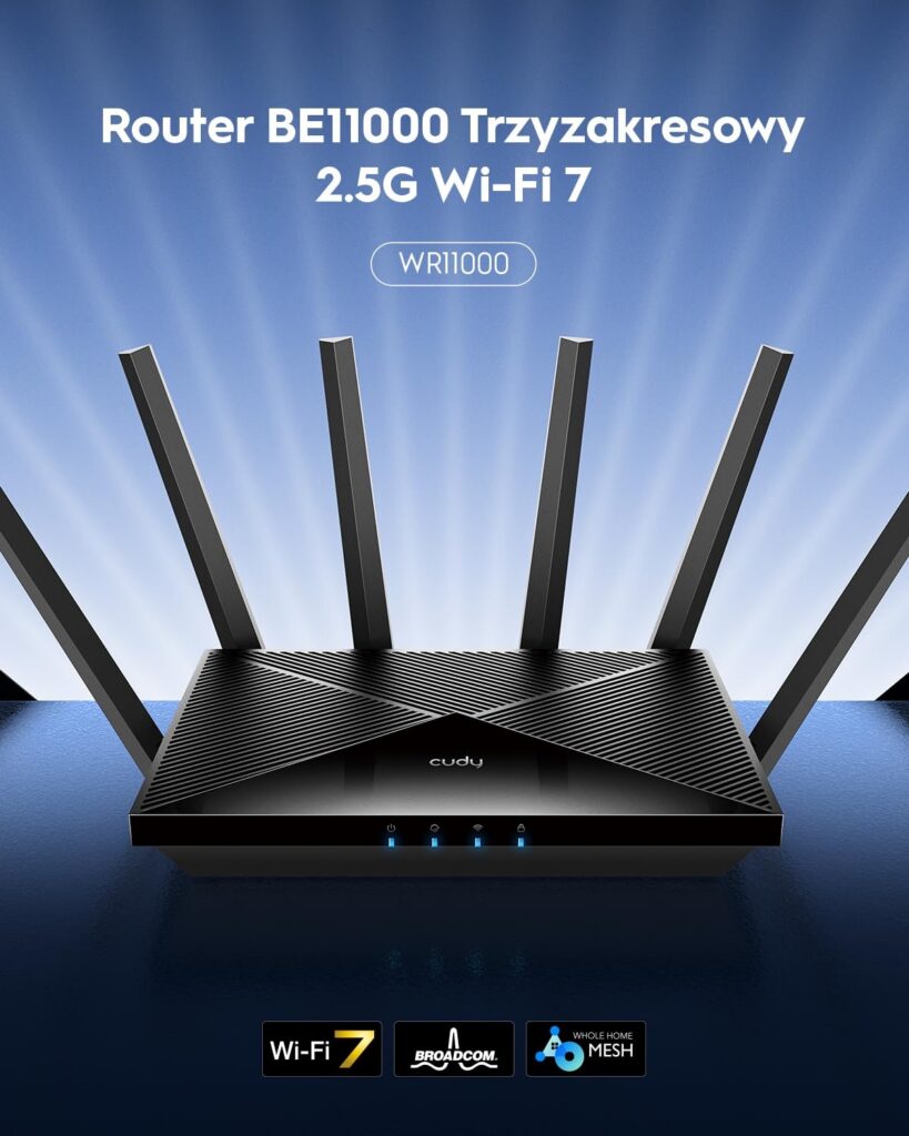 Router Cudy WR11000 Wi-Fi 7 BE11000 Tri-Band 6 GHz 4 porty 2.5G VPN Mesh Amazon Prime