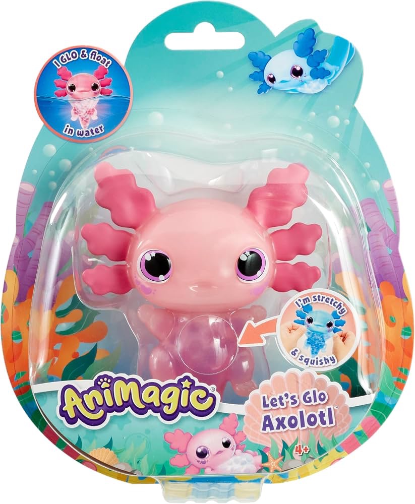Interaktywna zabawka do kąpieli i sensoryczna Animagic Let's Glo Axolotl różowy świecący w wodzie aksolotl dla dzieci od 4 lat Amazon Prime